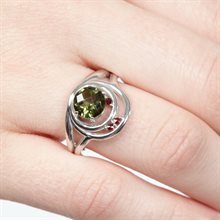 Silver ring with moldavite and garnets 285G
