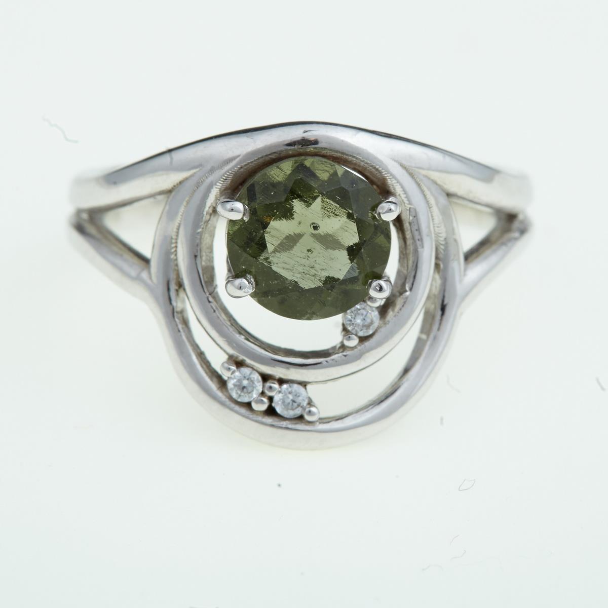 Silver ring with moldavite and zirconia 285