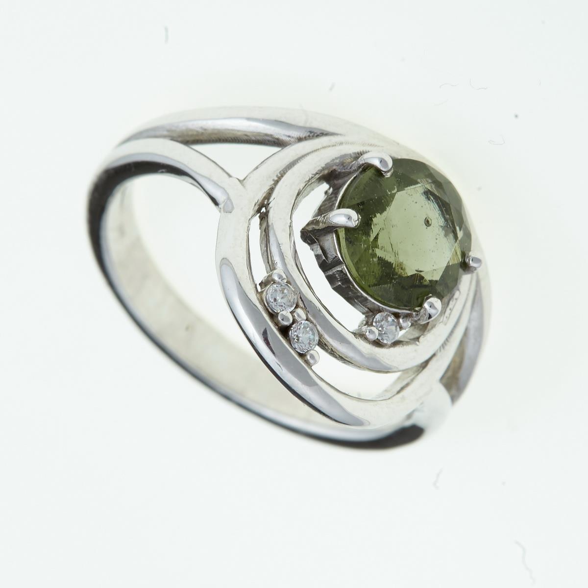 Silver ring with moldavite and zirconia 285
