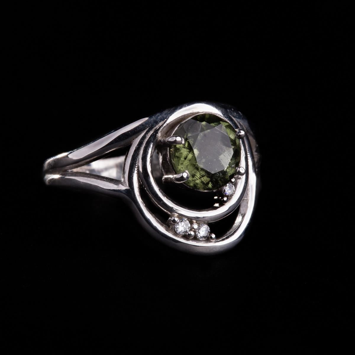 Silver ring with moldavite and zirconia 285