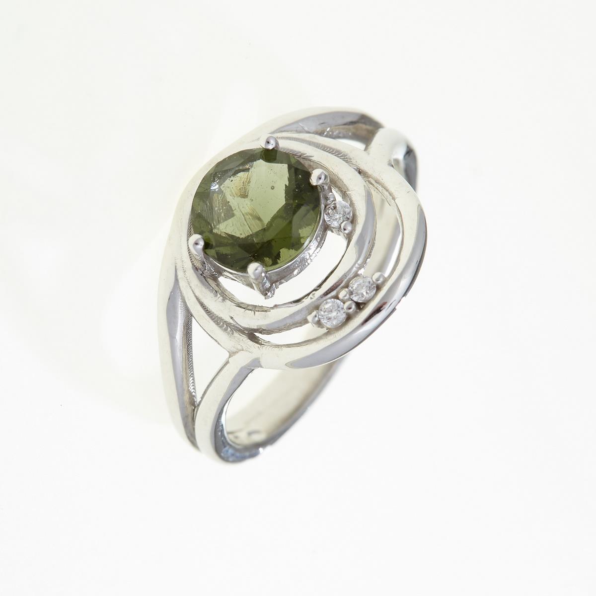 Silver ring with moldavite and zirconia 285