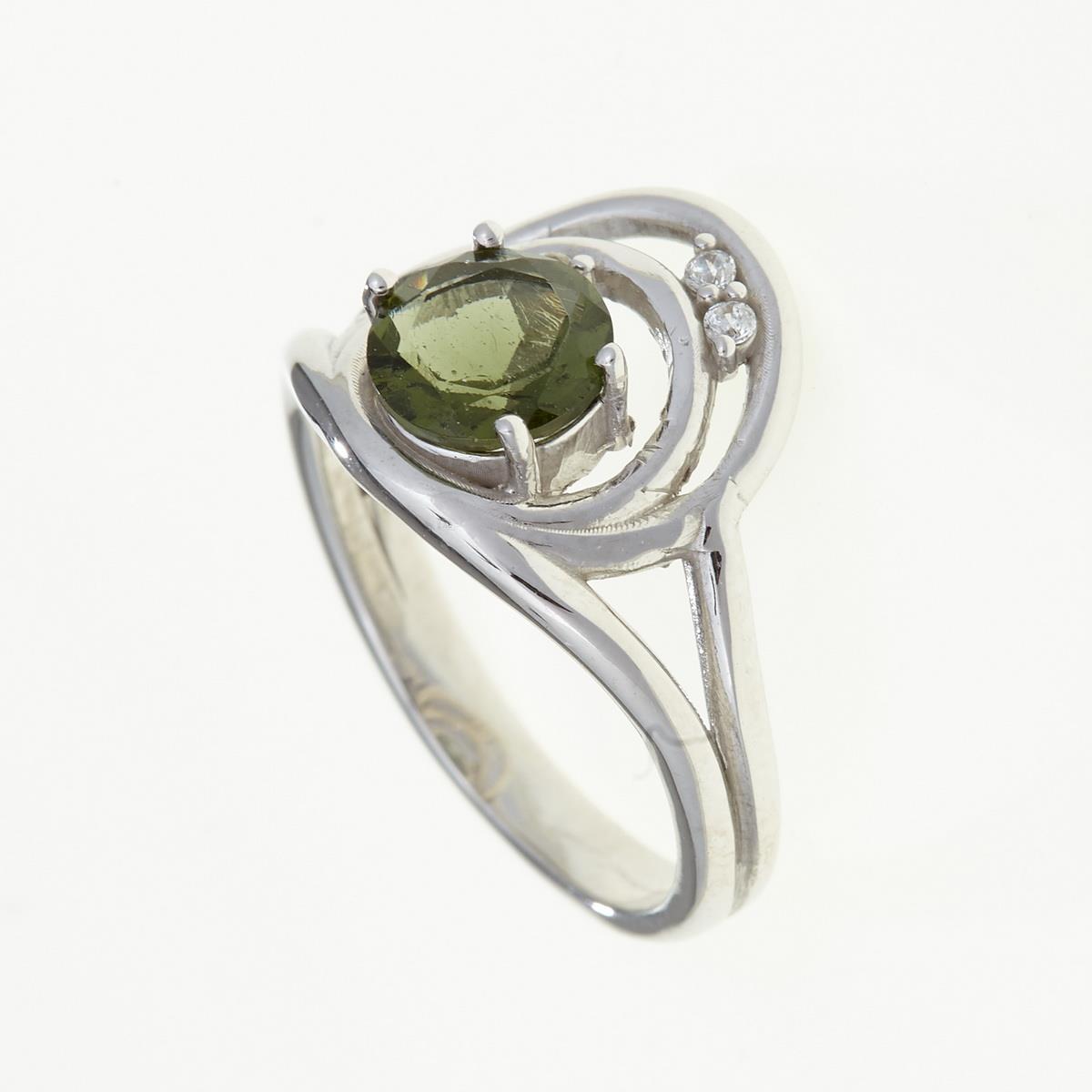 Silver ring with moldavite and zirconia 285