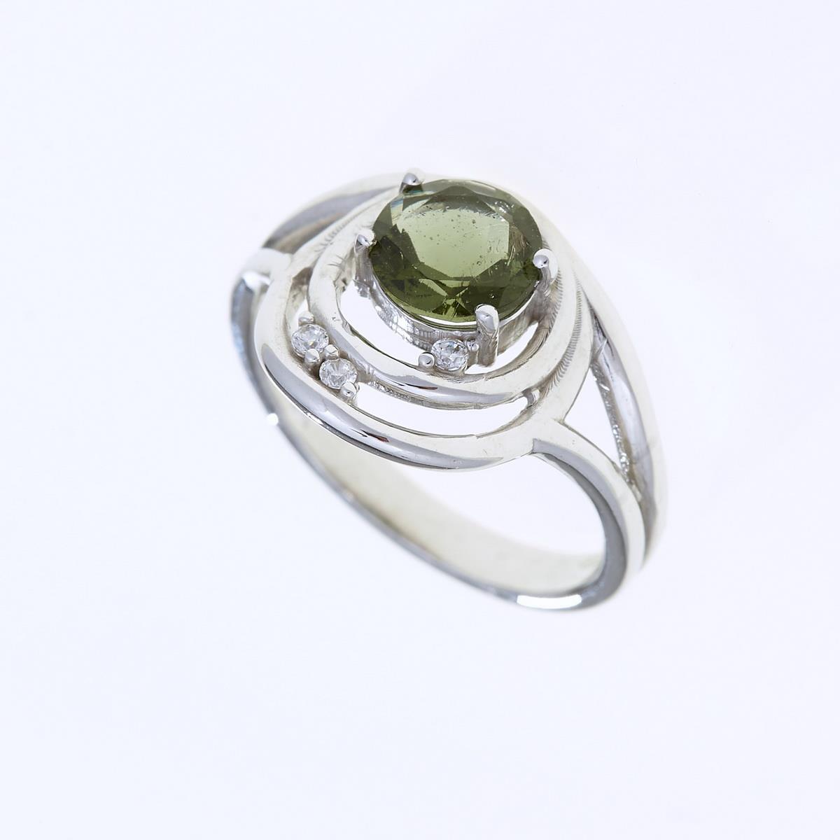 Silver ring with moldavite and zirconia 285