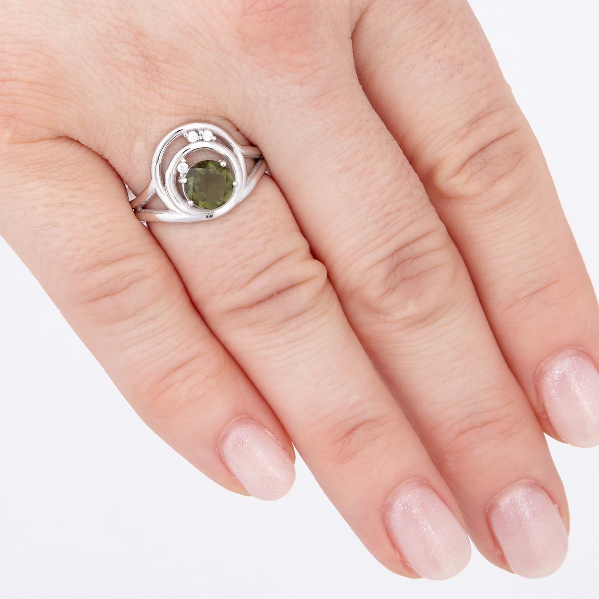 Silver ring with moldavite and zirconia 285
