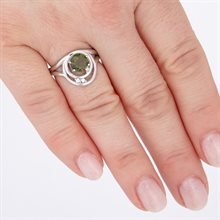 Silver ring with moldavite and zirconia 285