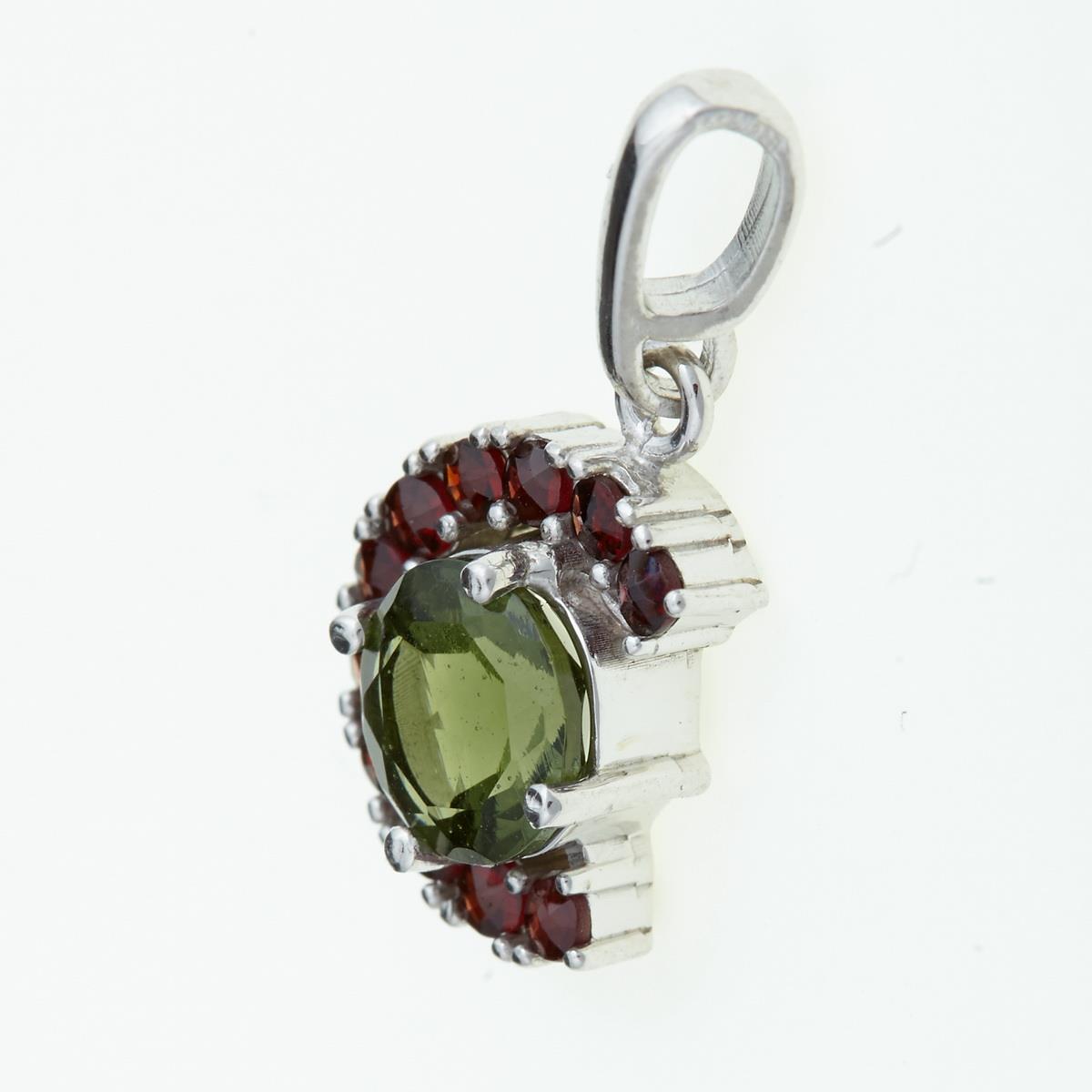 Silver pendant with moldavite and garnets 289G