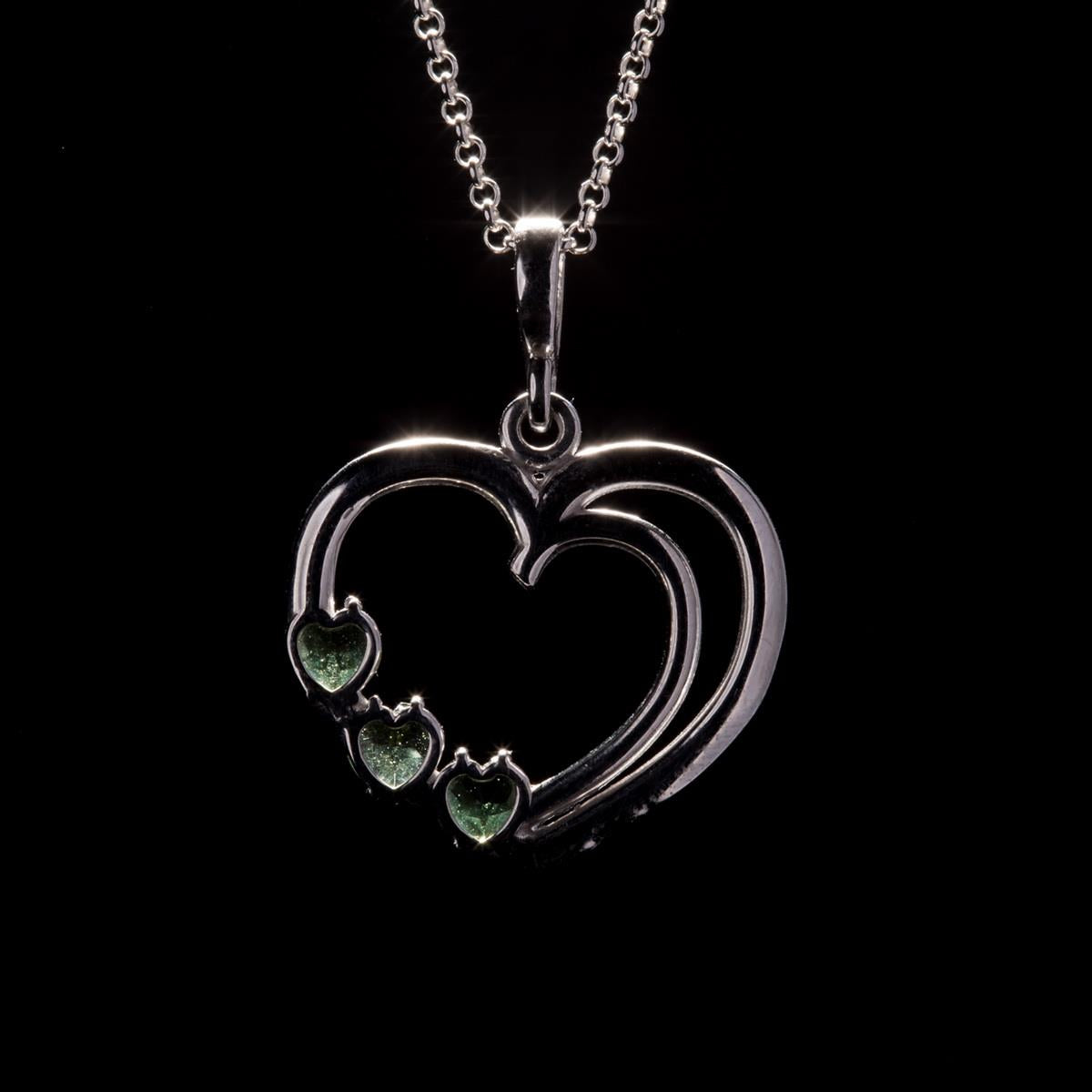 Silver pendant with moldavites – heart 308