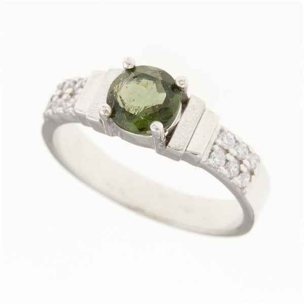 Anello in argento con moldavite e zirconi 326