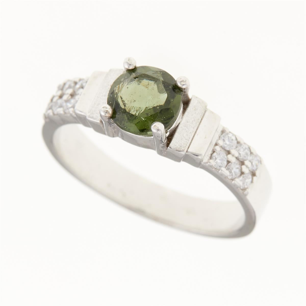 Silver ring with moldavite and zirconia 326