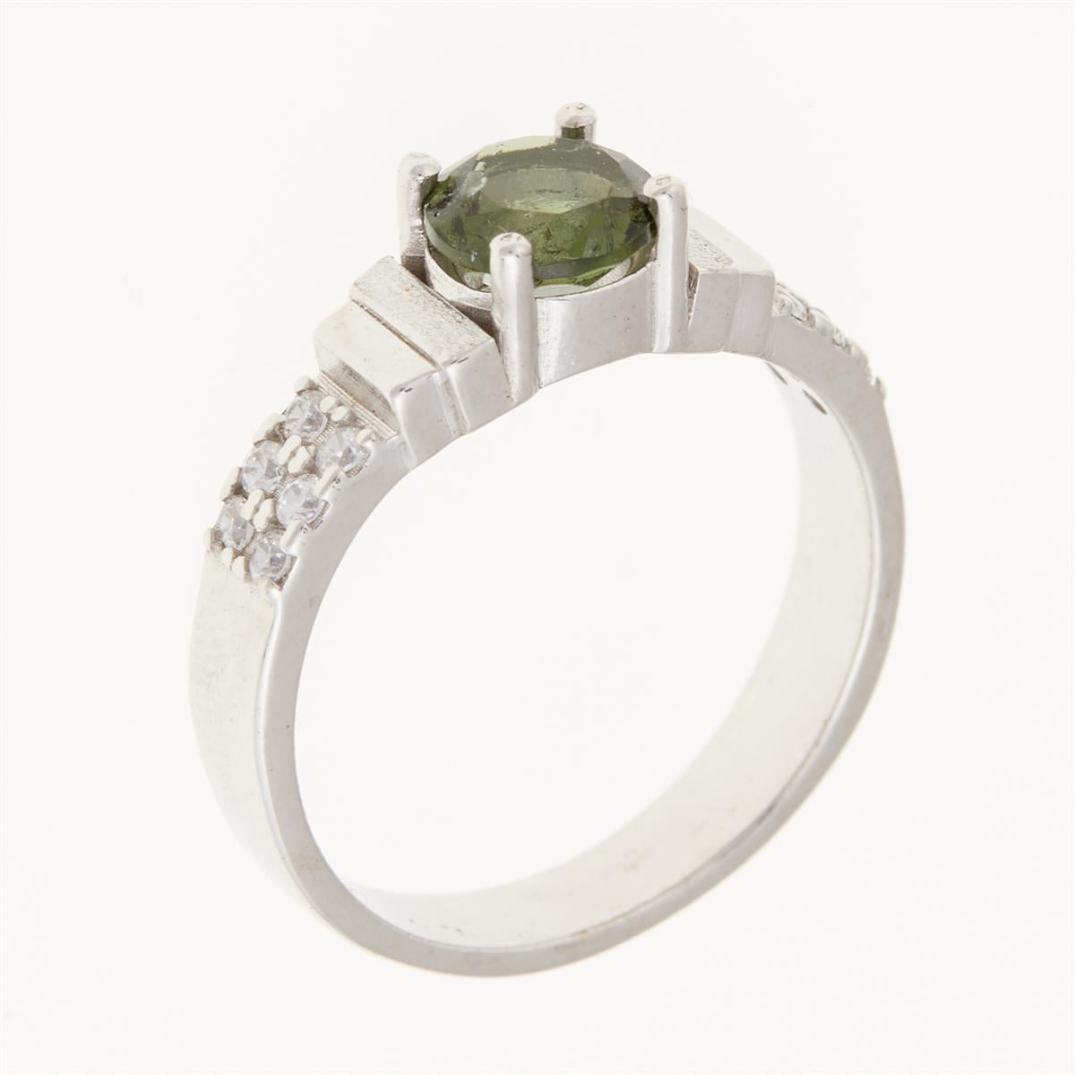 Silver ring with moldavite and zirconia 326