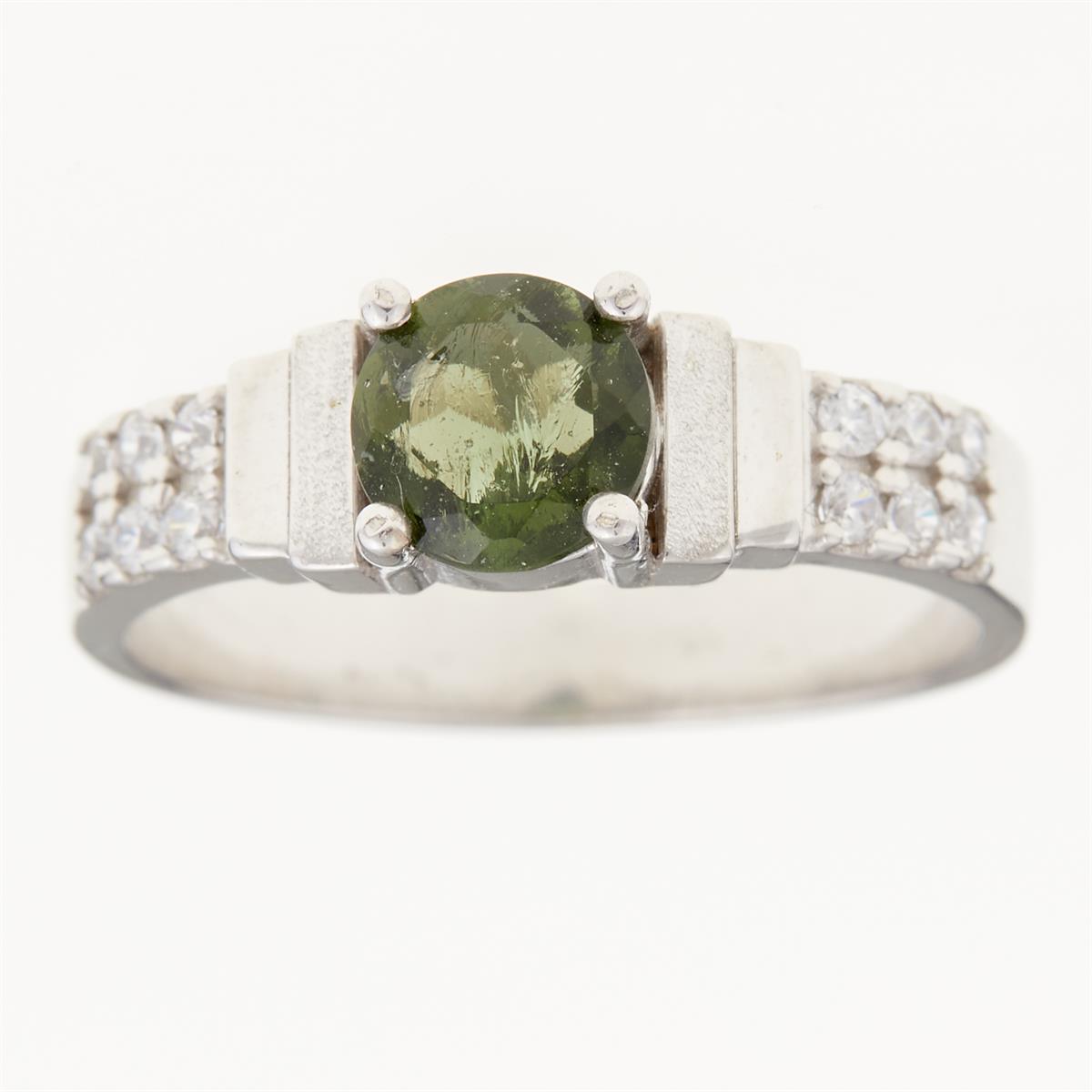 Silver ring with moldavite and zirconia 326