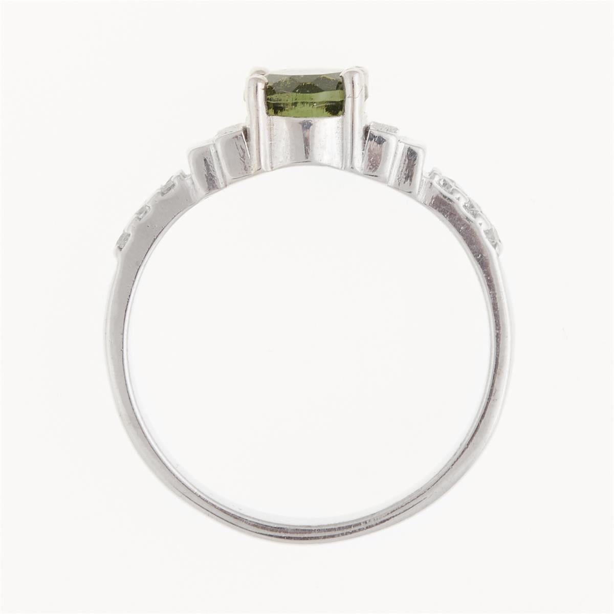 Silver ring with moldavite and zirconia 326