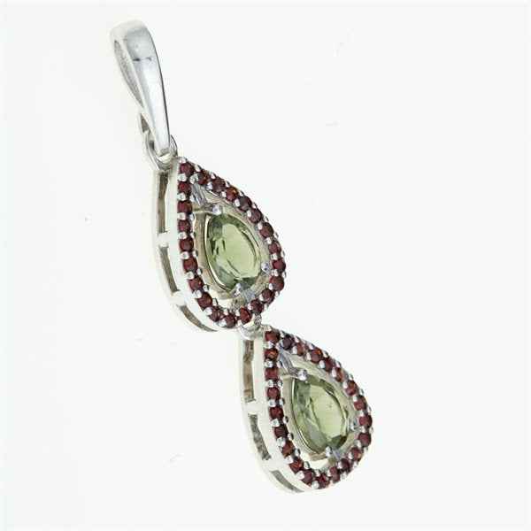 Silver pendant with moldavites and garnets 344G