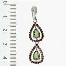 Silver pendant with moldavites and garnets 344G