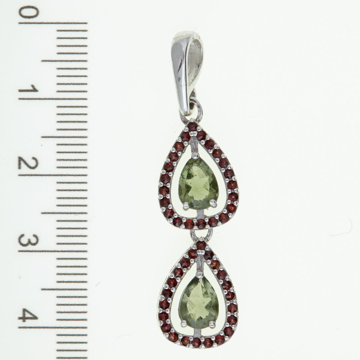 Silver pendant with moldavites and garnets 344G