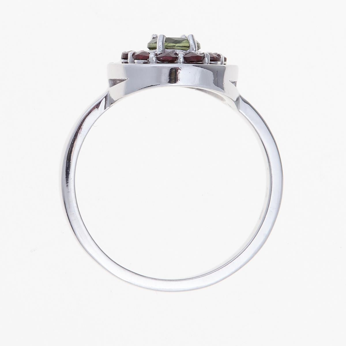 Silver ring with moldavite and garnets 369G