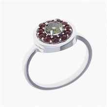 Anello in argento con moldavite e granati 369G