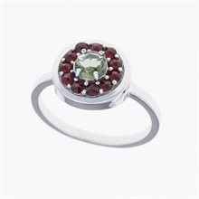 Anello in argento con moldavite e granati 369G