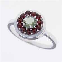 Anello in argento con moldavite e granati 369G