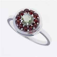 Anello in argento con moldavite e granati 369G