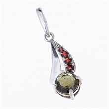 Silver pendant with moldavite and garnets 397
