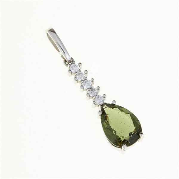 Silver pendant with moldavite and cubic zirconia 412Z