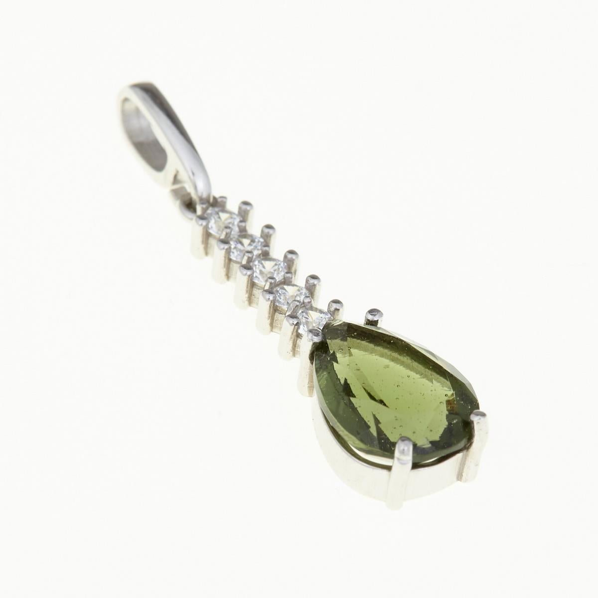Silver pendant with moldavite and cubic zirconia 412Z