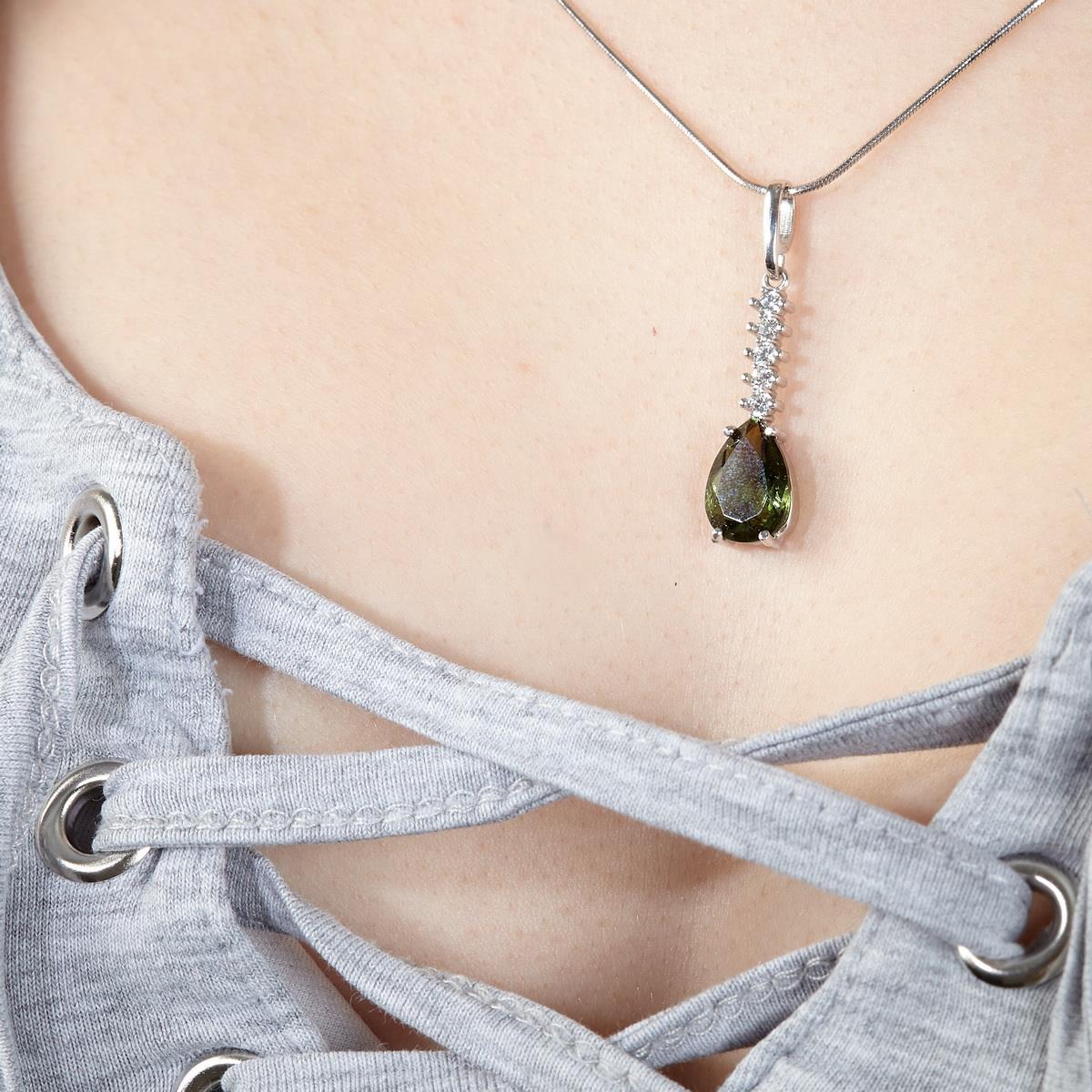 Silver pendant with moldavite and cubic zirconia 412Z