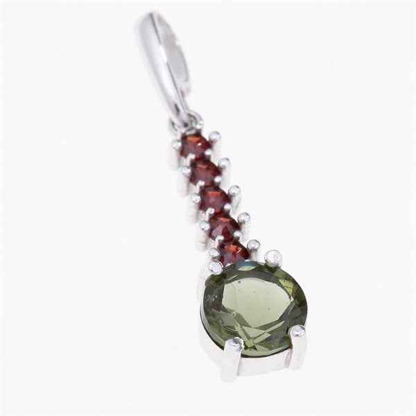 Silver pendant with moldavite and garnets 434G