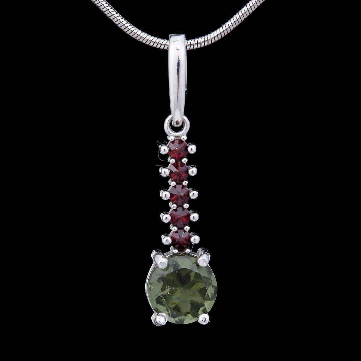Silver pendant with moldavite and garnets 434G