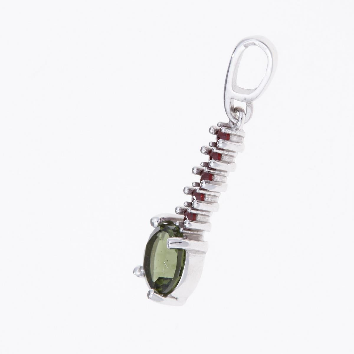 Silver pendant with moldavite and garnets 434G