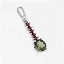 Silver pendant with moldavite and garnets 434G