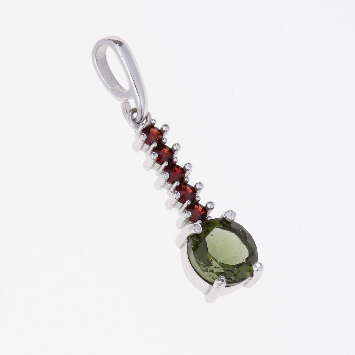 Silver pendant with moldavite and garnets 434G