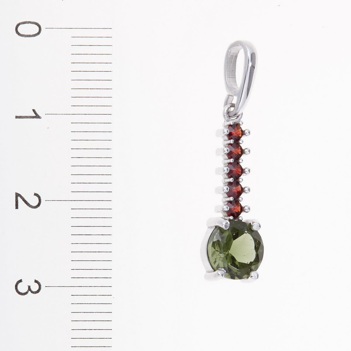 Silver pendant with moldavite and garnets 434G