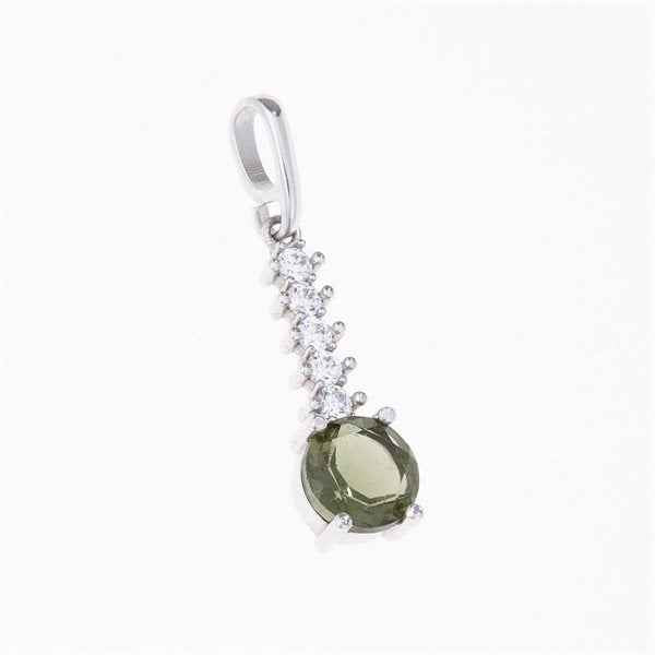 Silver pendant with moldavite and cubic zirconia 434