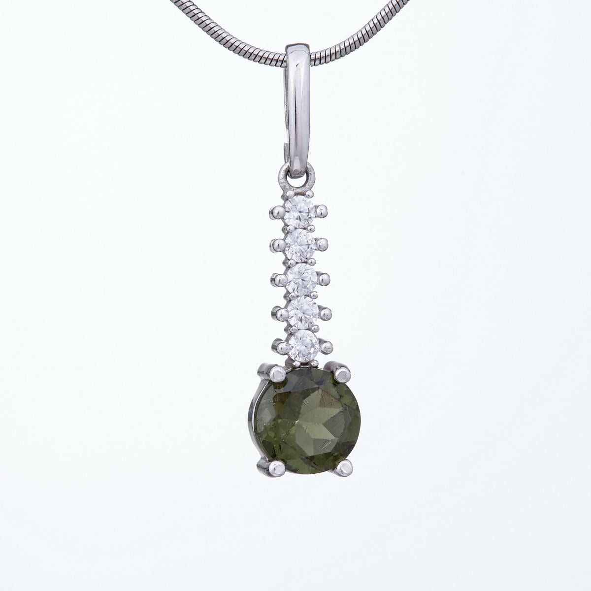Silver pendant with moldavite and cubic zirconia 434