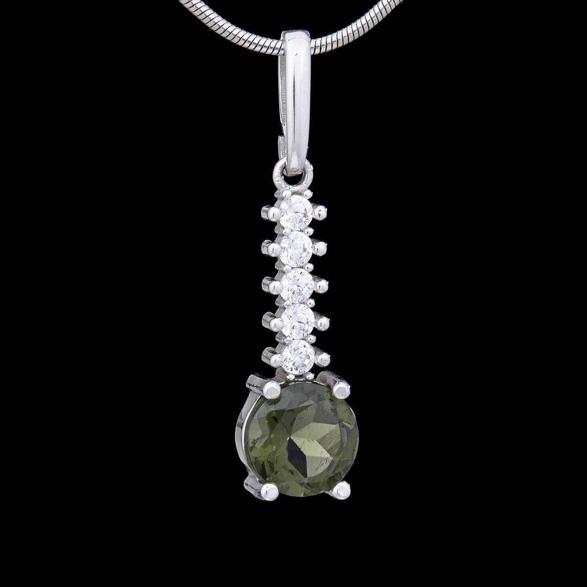 Silver pendant with moldavite and cubic zirconia 434