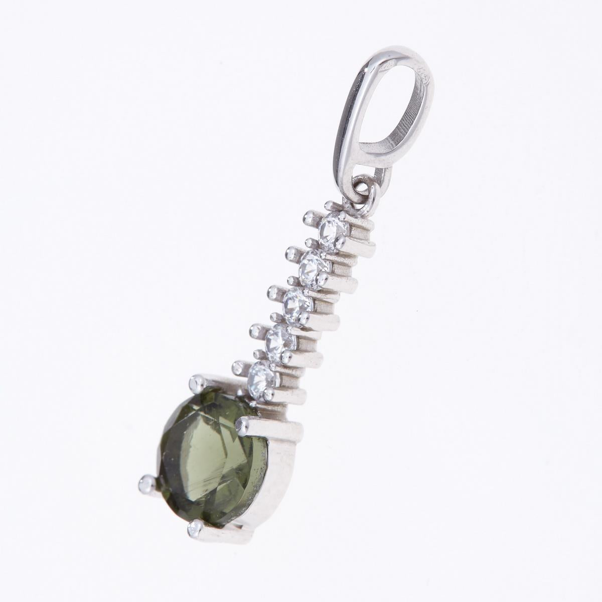 Silver pendant with moldavite and cubic zirconia 434