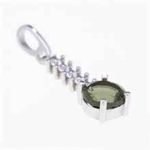 Silver pendant with moldavite and cubic zirconia 434