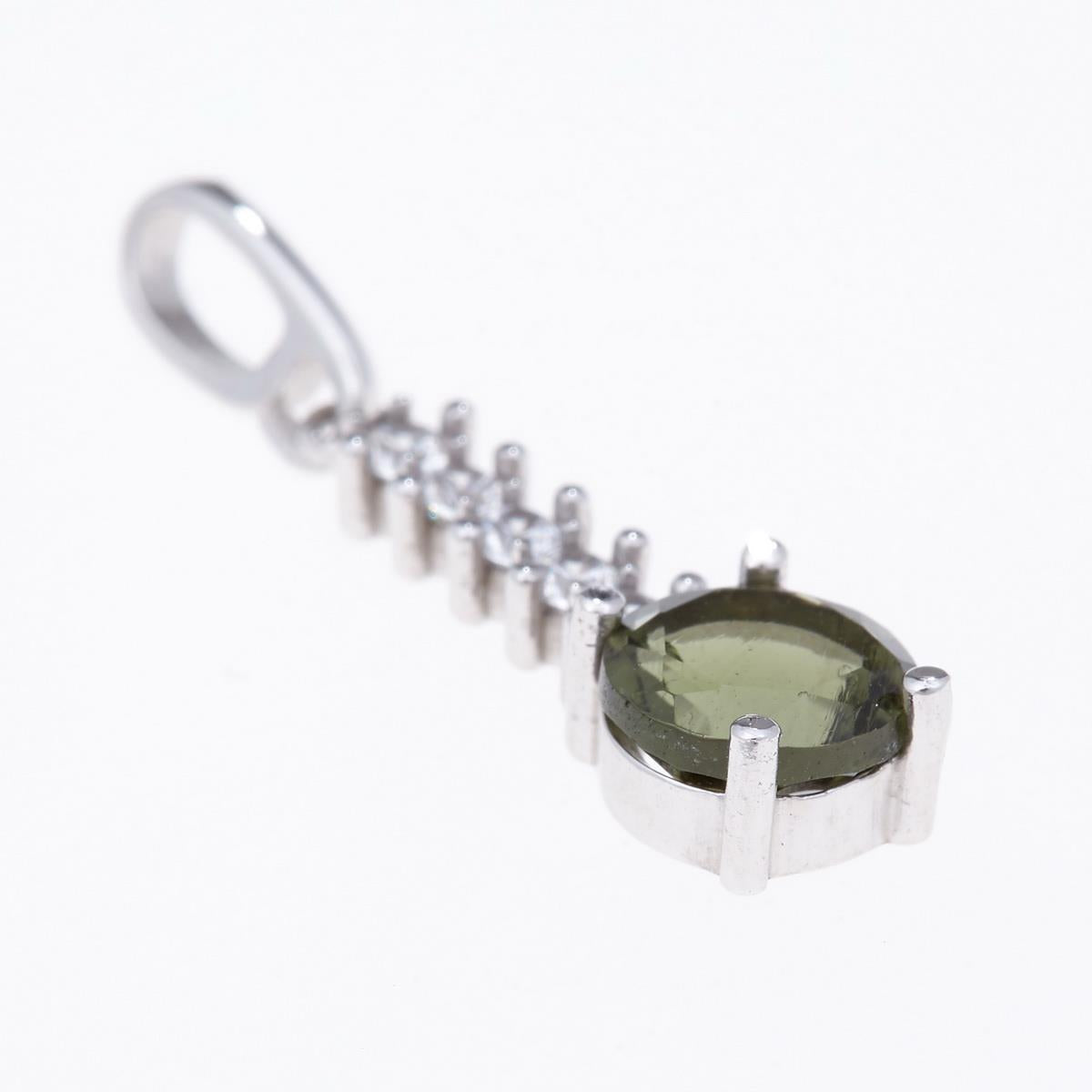 Silver pendant with moldavite and cubic zirconia 434