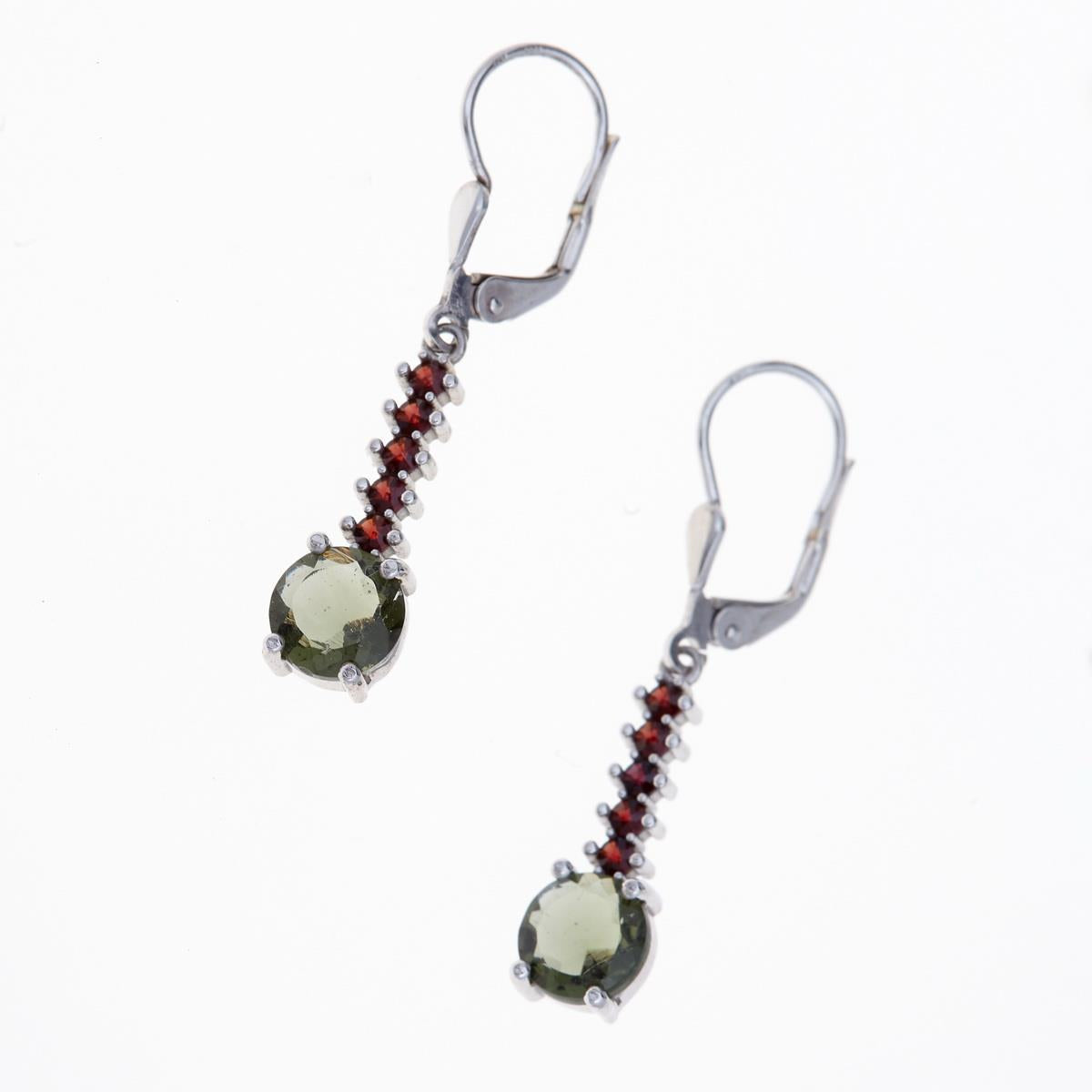 Silver earrings with moldavites and garnets 462G