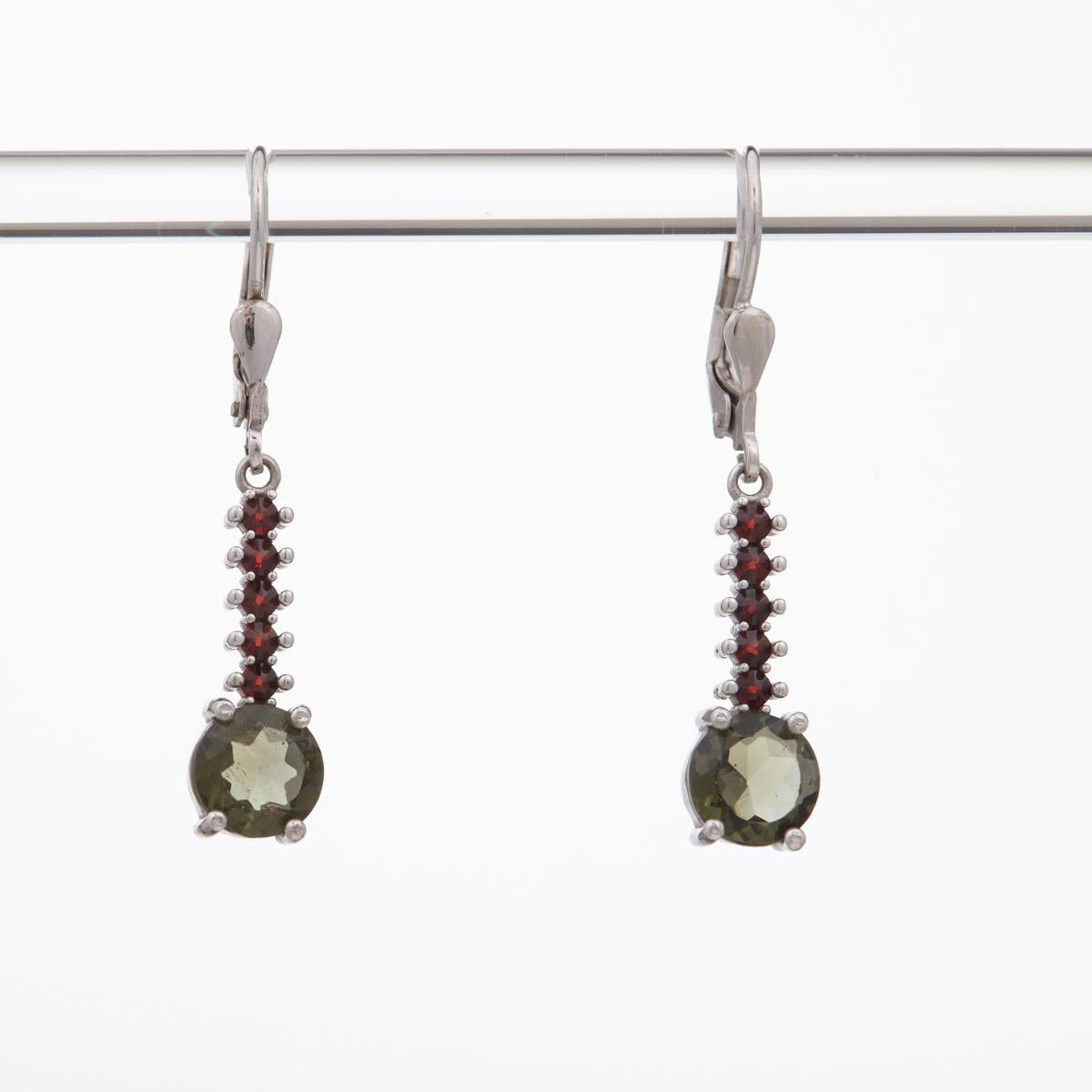 Silver earrings with moldavites and garnets 462G