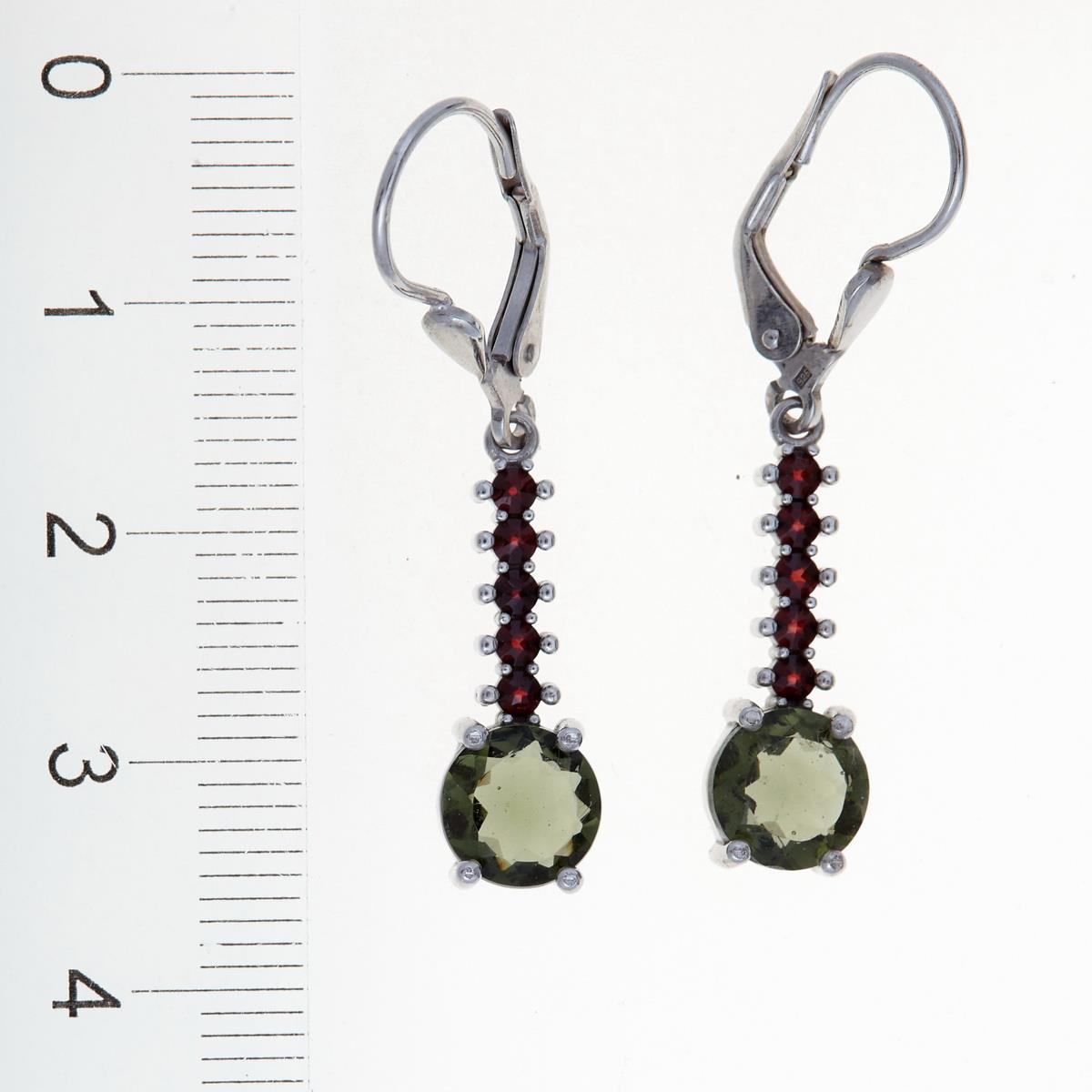 Silver earrings with moldavites and garnets 462G