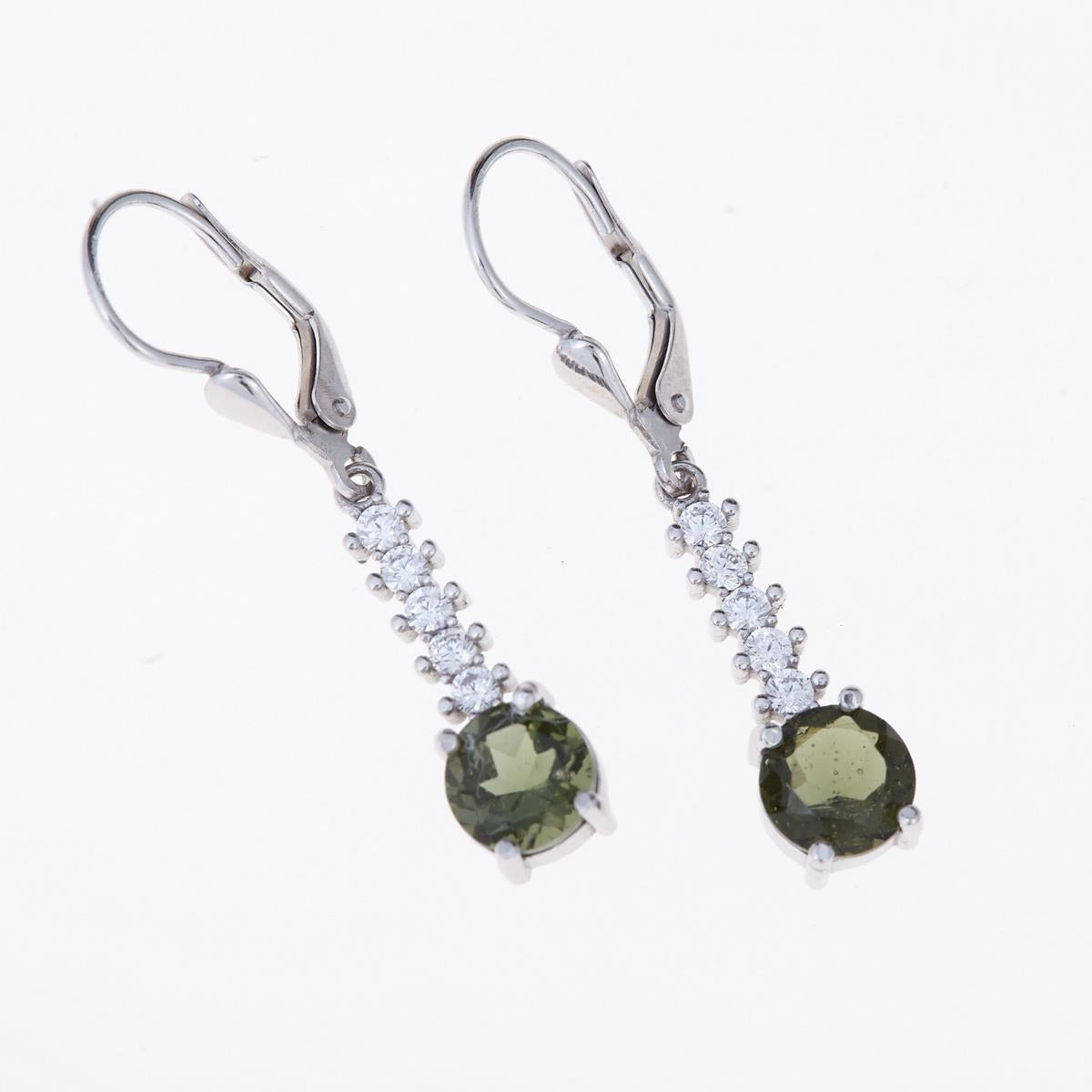 Silver earrings with moldavites and cubic zirconia 462