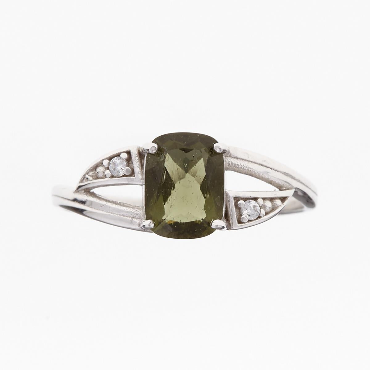 Silver ring with moldavite and zirconia 524Z