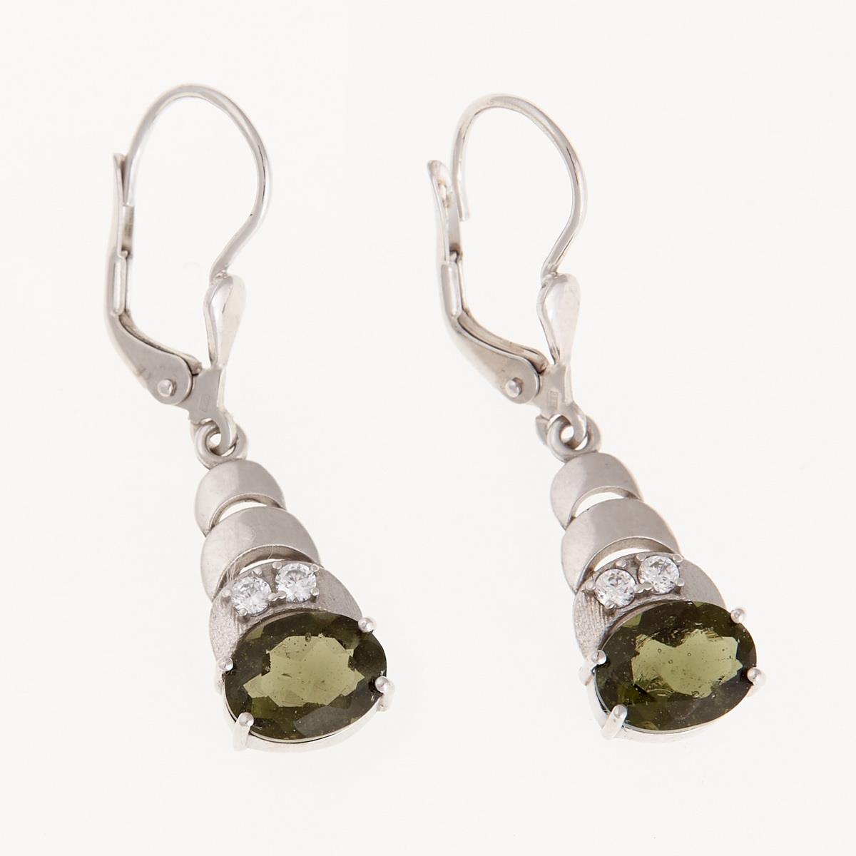 Silver earrings with moldavites and cubic zirconia 587