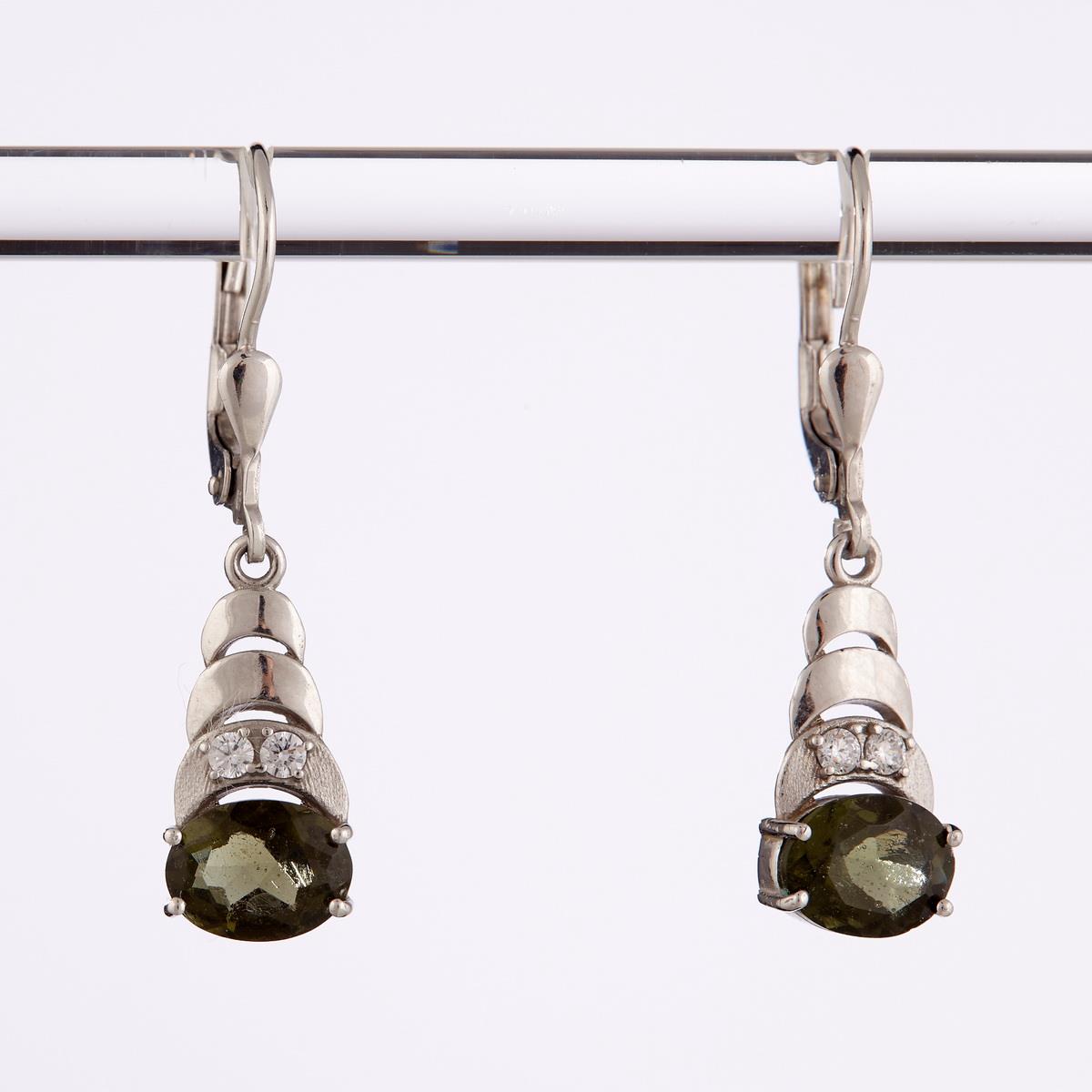Silver earrings with moldavites and cubic zirconia 587