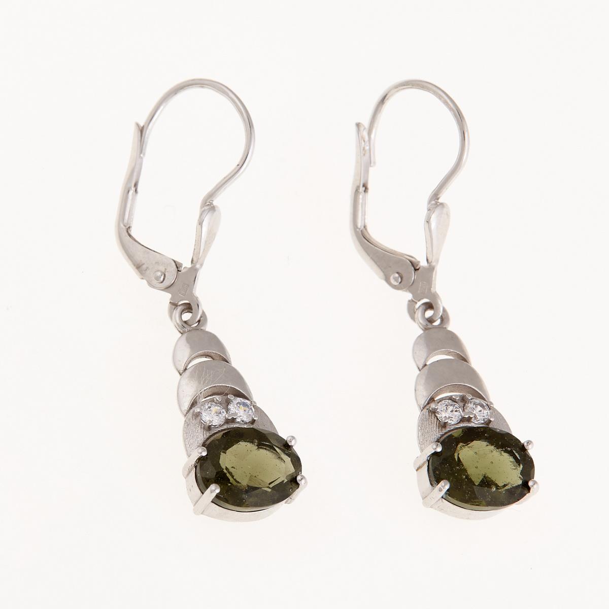 Silver earrings with moldavites and cubic zirconia 587
