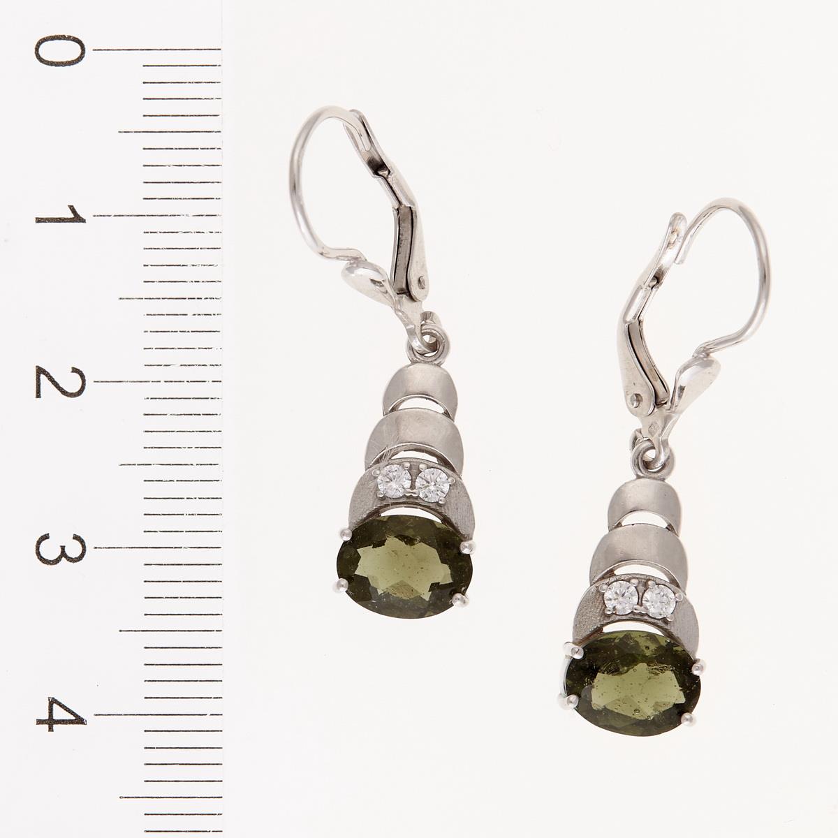 Silver earrings with moldavites and cubic zirconia 587