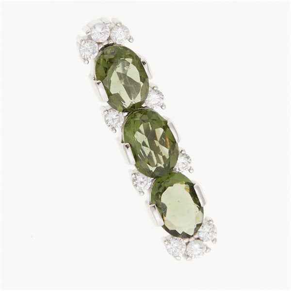 Silver pendant with moldavite and cubic zirconia 594Z